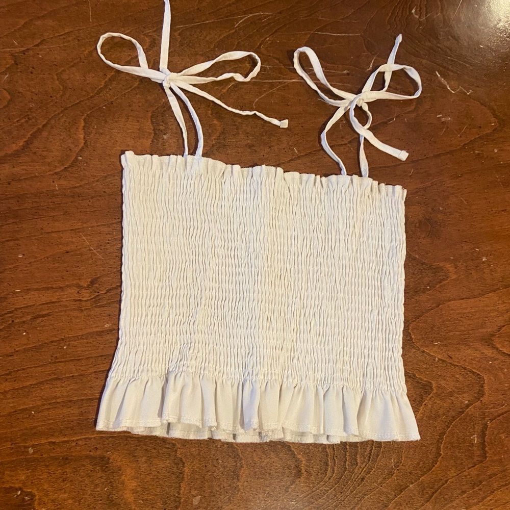 white stretchy tie tank top